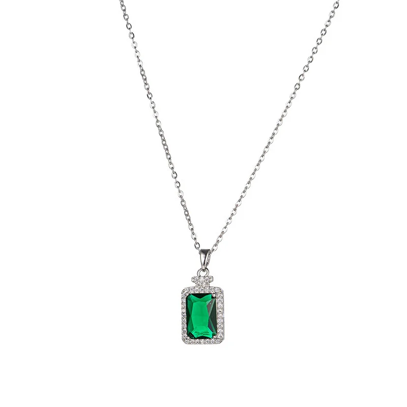 Emerald Gem Perfume Bottle Titanium Steel Necklace Women's Light Luxury Niche Clavicle… — image 2