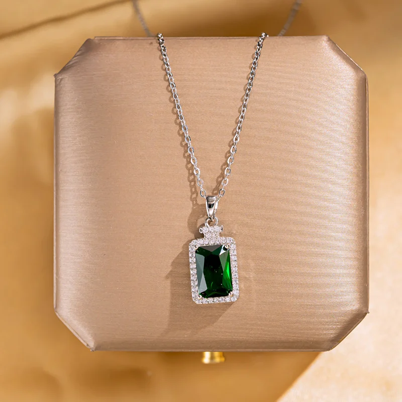Emerald Gem Perfume Bottle Titanium Steel Necklace Women's Light Luxury Niche Clavicle… — image 5