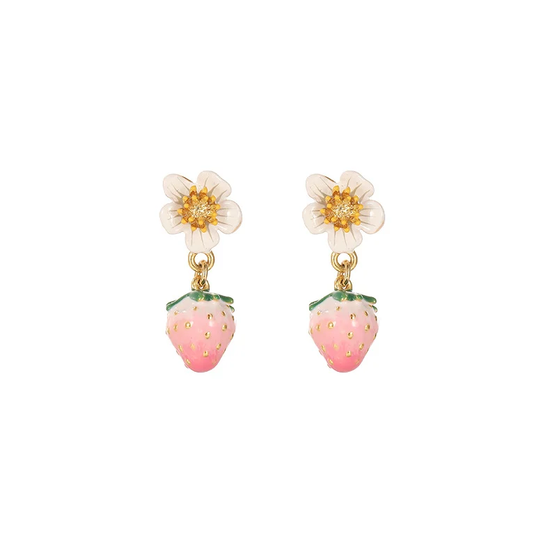 Enamel Strawberry Silver Needle Earrings For Women — image 6