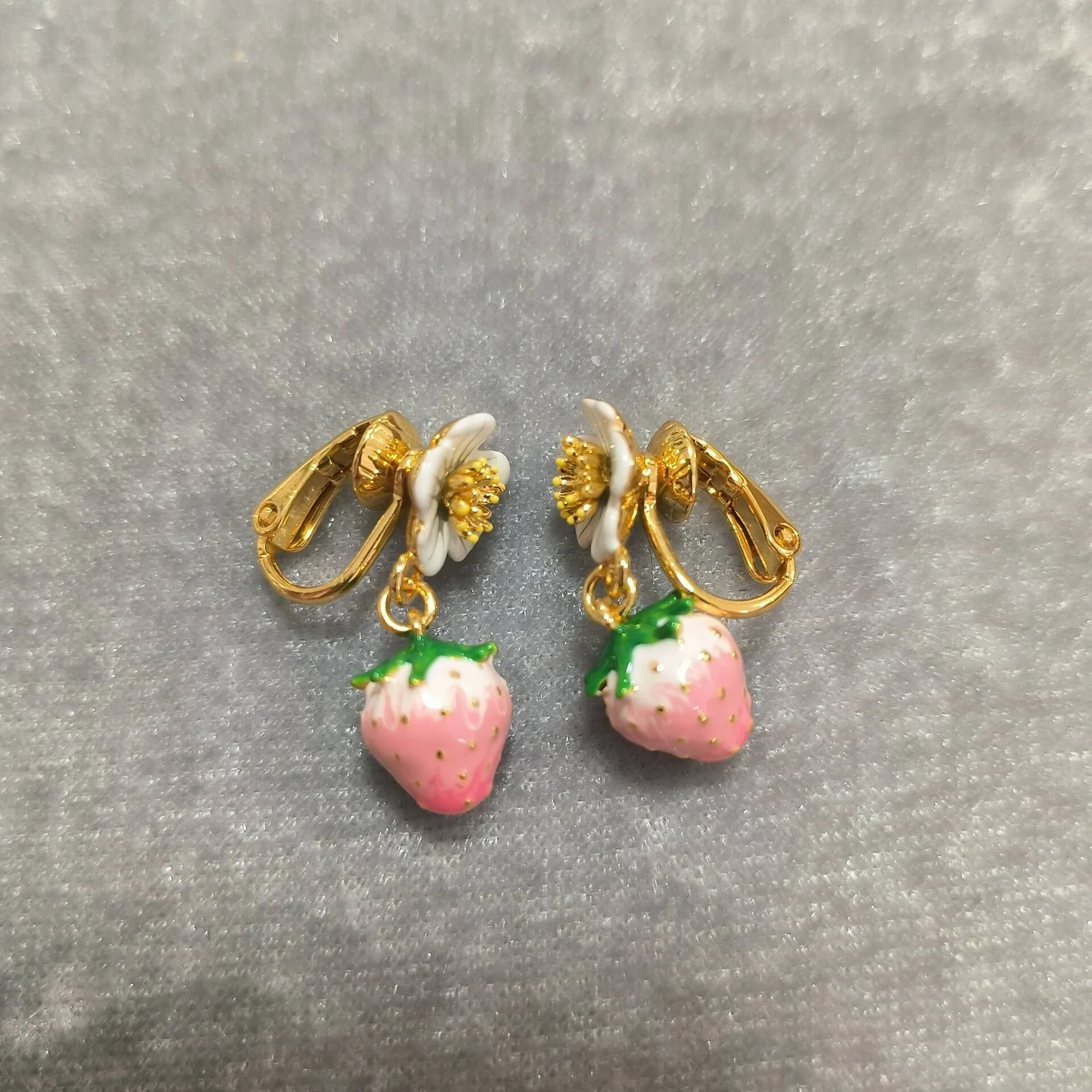 Enamel Strawberry Silver Needle Earrings For Women — image 7