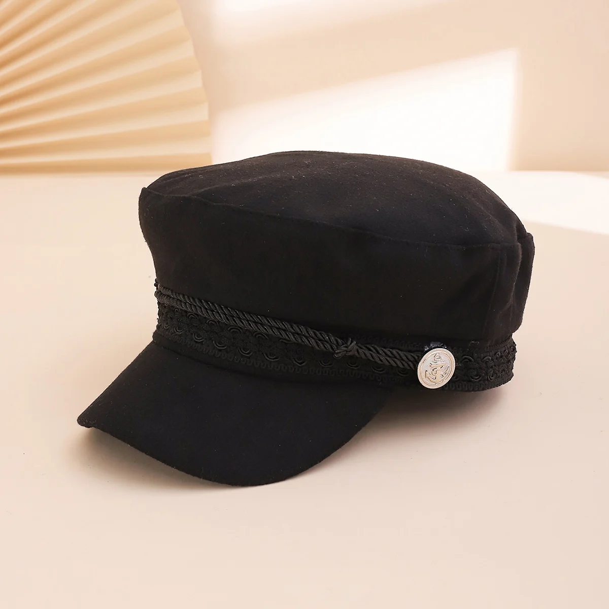 English-style Vintage Newsboy Cap With Lace Edging, Braided Rope, Silver Anchor… — variant image