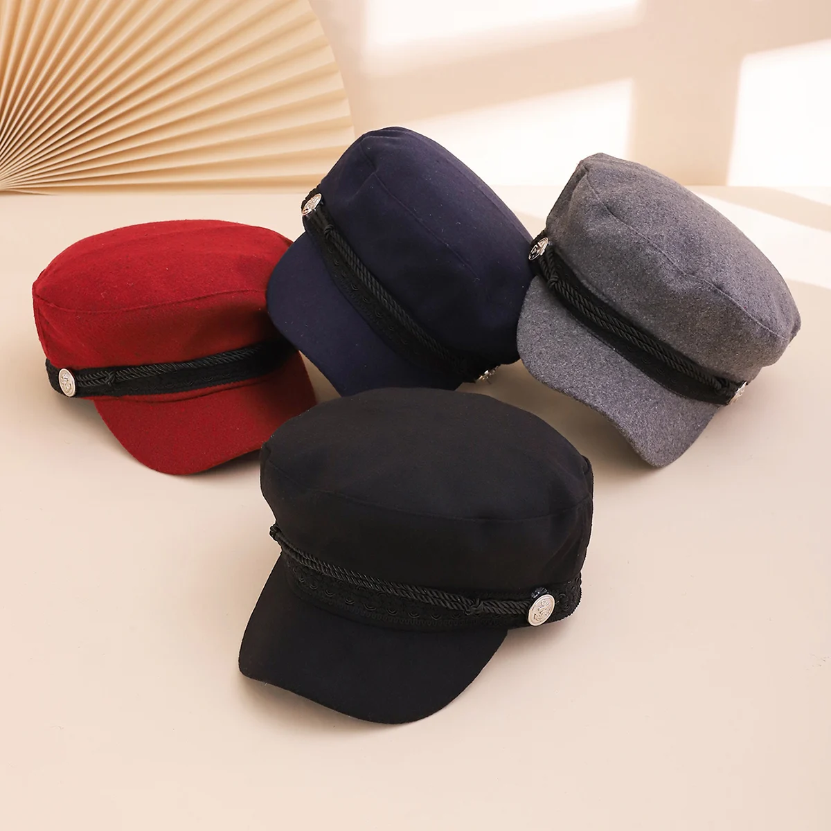 English-style Vintage Newsboy Cap With Lace Edging, Braided Rope, Silver Anchor… — image 3