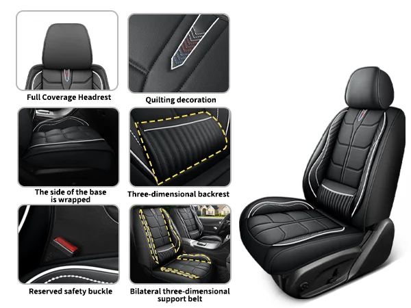 Ergonomic Lumbar Support Full Leather Car Seat Covers Set 5 Seats Comfort Auto Cushion — image 9