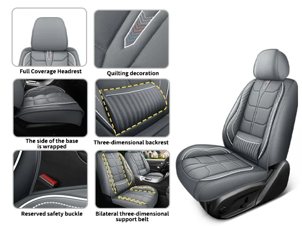 Ergonomic Lumbar Support Full Leather Car Seat Covers Set 5 Seats Comfort Auto Cushion — image 12