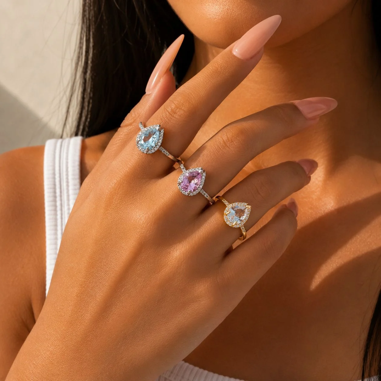 European American Teardrop Ring For Women, Personality Copper Inlaid Zircon Fashion… — image 2