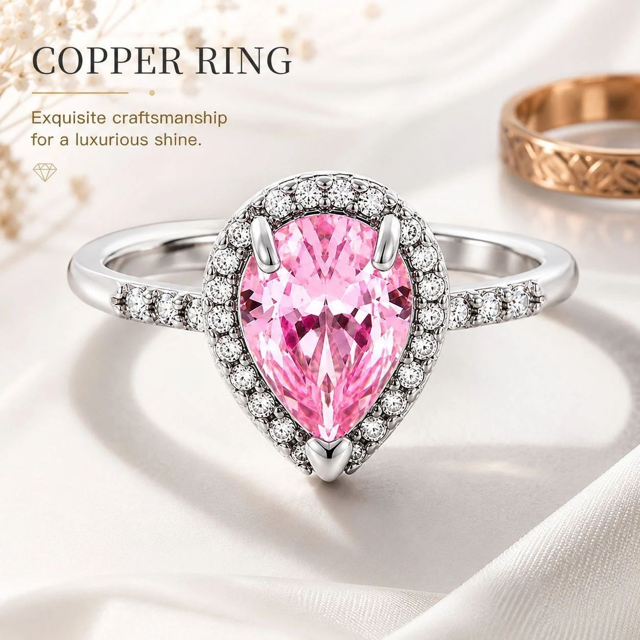European American Teardrop Ring For Women, Personality Copper Inlaid Zircon Fashion… — image 3