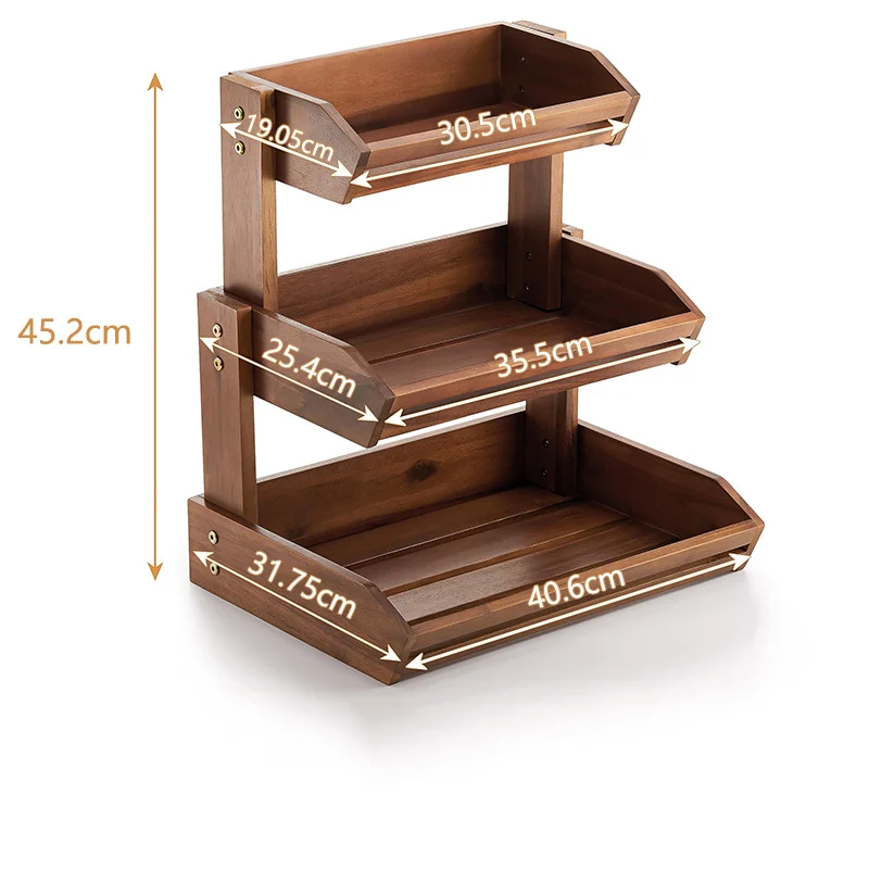 European-style Teak Wood Tabletop Double-tier Fruit Rack — image 4