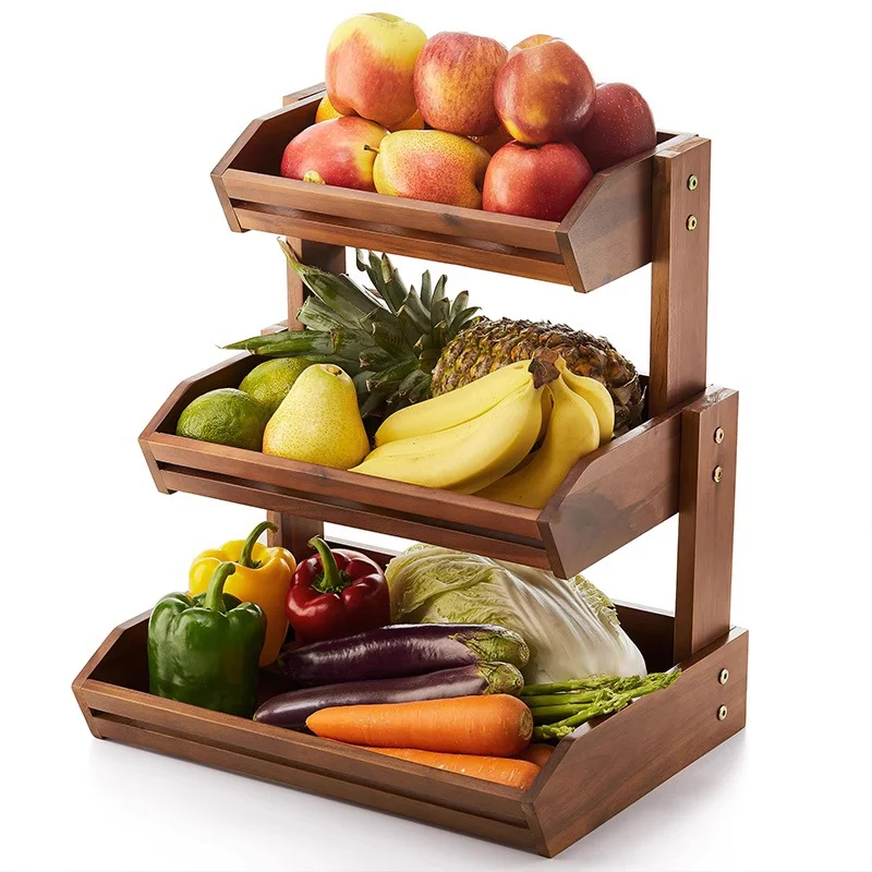 European-style Teak Wood Tabletop Double-tier Fruit Rack — image 5