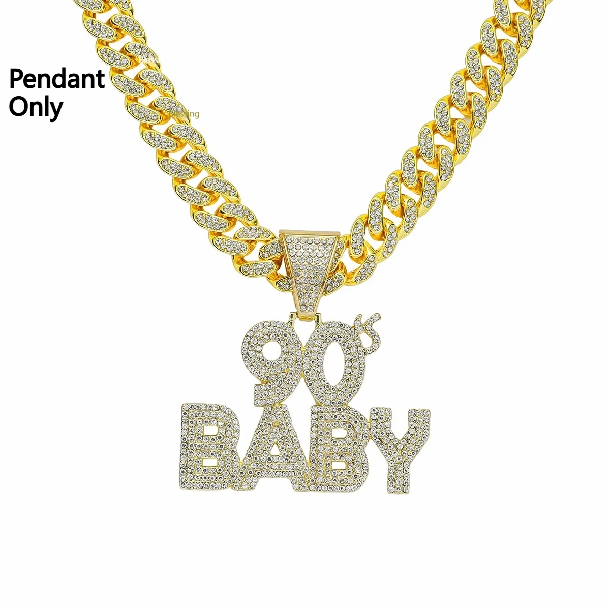 Exaggerated BABY Letter Full-diamond Pendant Necklace — image 6