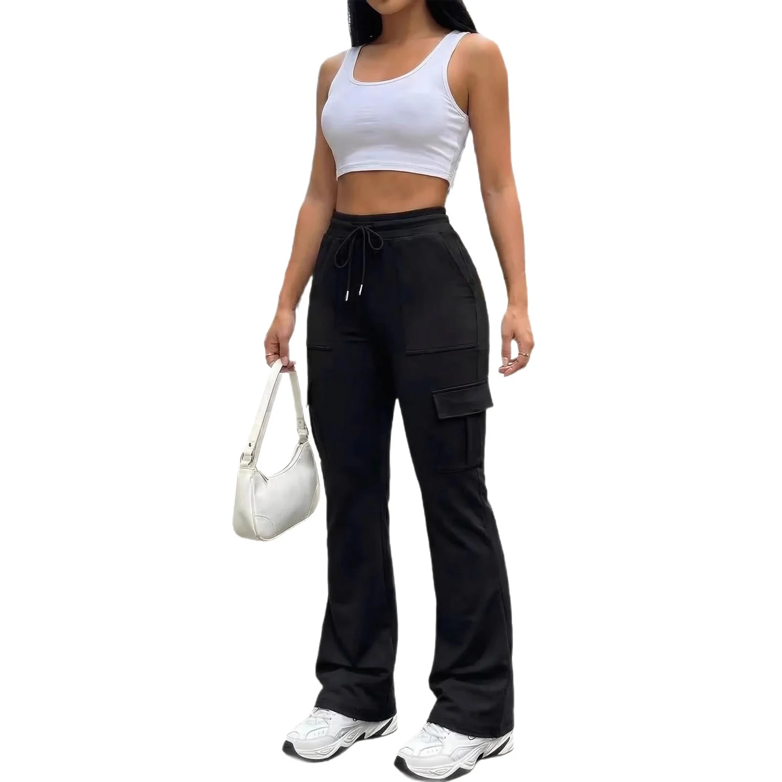 Exclusive Supply Of Style High-waisted Drawstring Flared Cargo Pants For Women, Loose… — image 2
