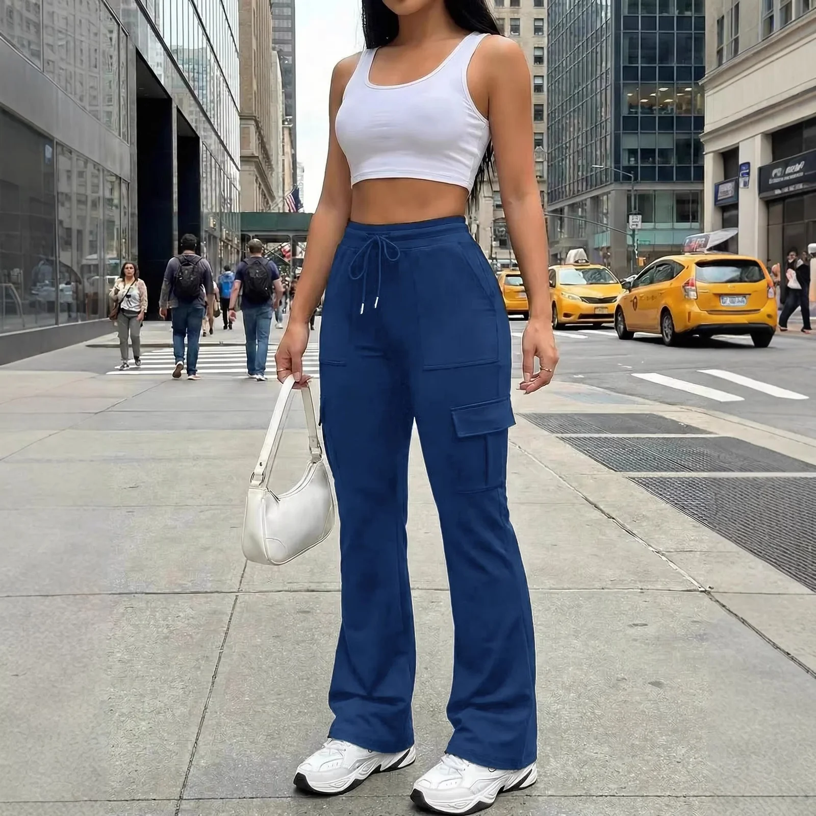 Exclusive Supply Of Style High-waisted Drawstring Flared Cargo Pants For Women, Loose… — image 4