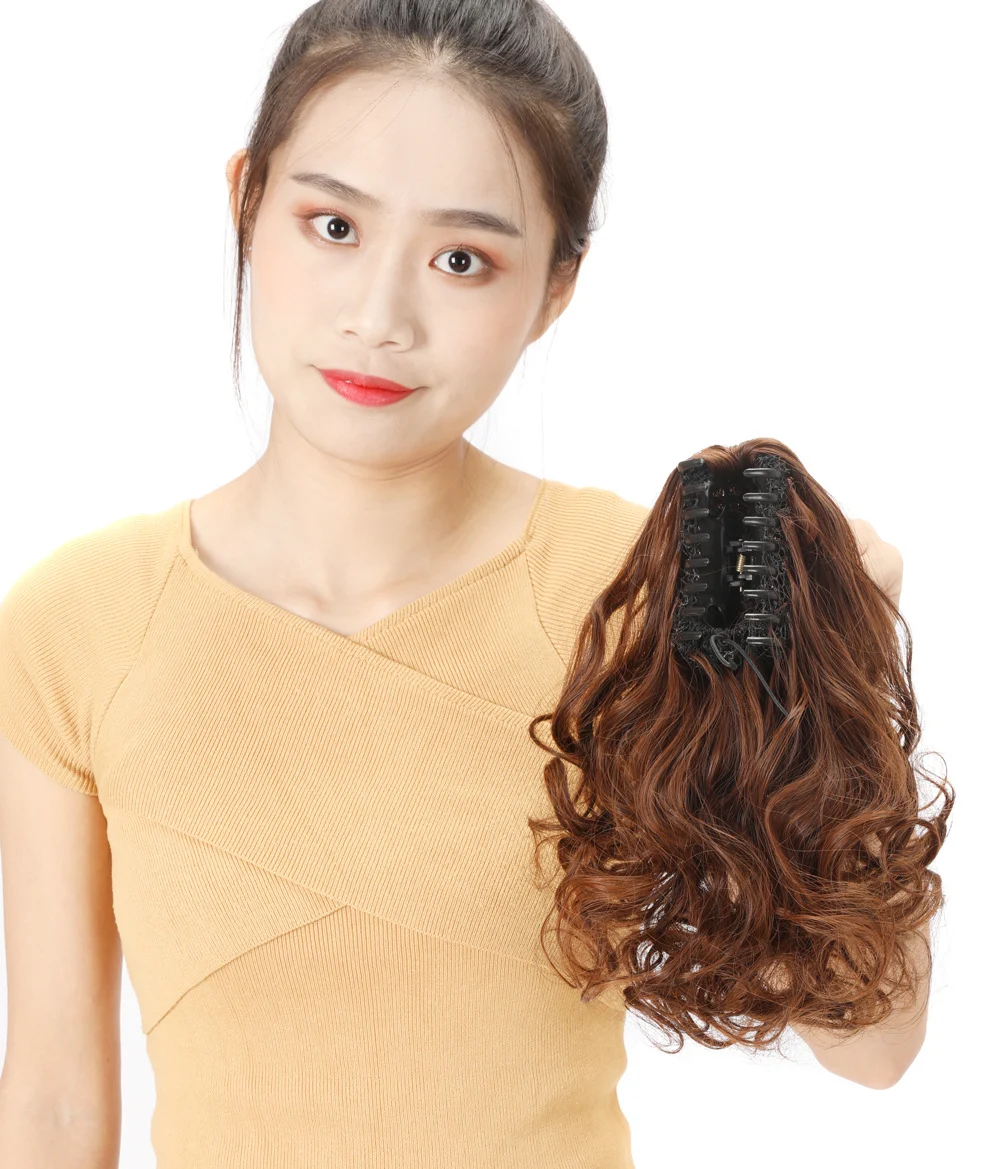 Fake Ponytail Short Curly Hair Claw Clip Realistic Pear Flower Chemical Fiber — image 2