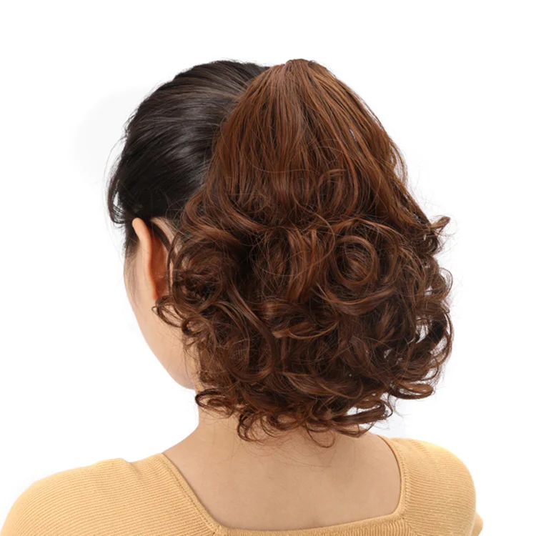 Fake Ponytail Short Curly Hair Claw Clip Realistic Pear Flower Chemical Fiber — image 7