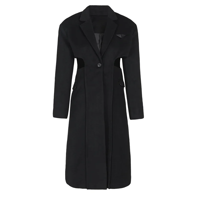 Fake Two-piece Hollow-out Long Wool Coat — image 3