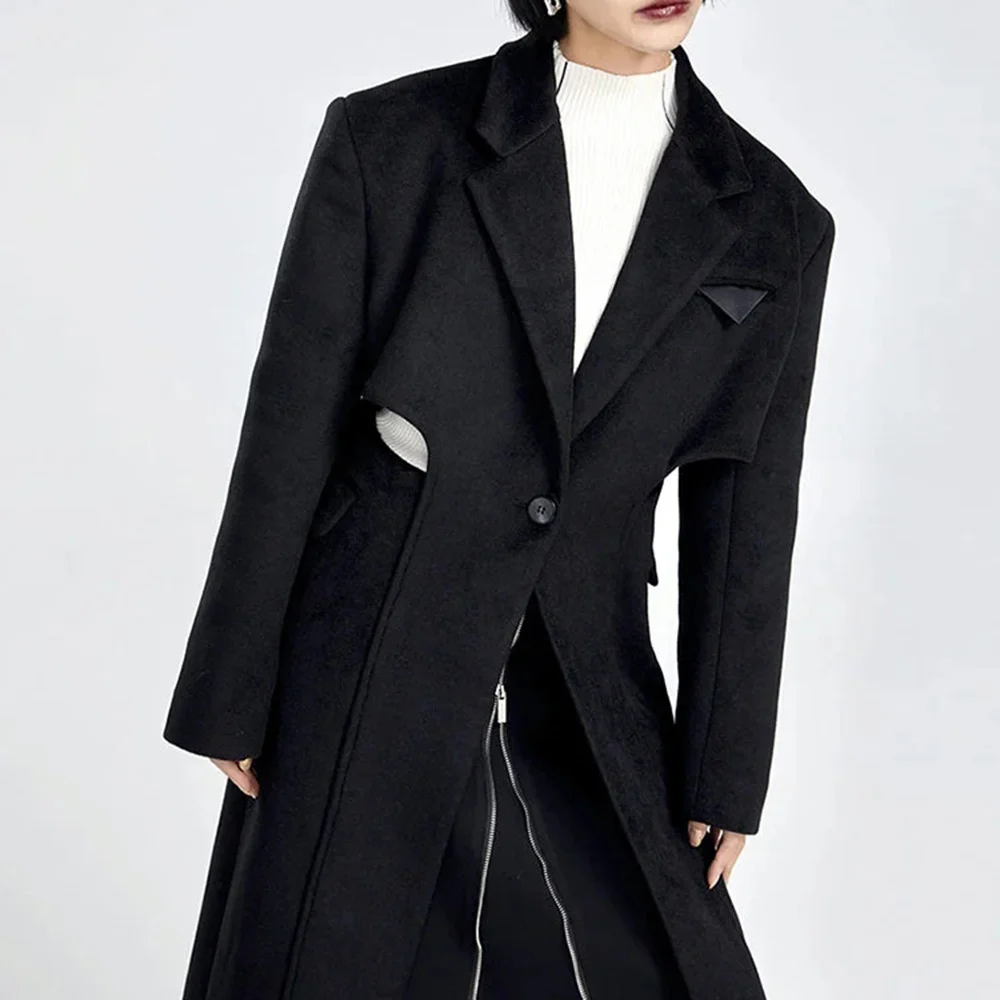 Fake Two-piece Hollow-out Long Wool Coat — image 5