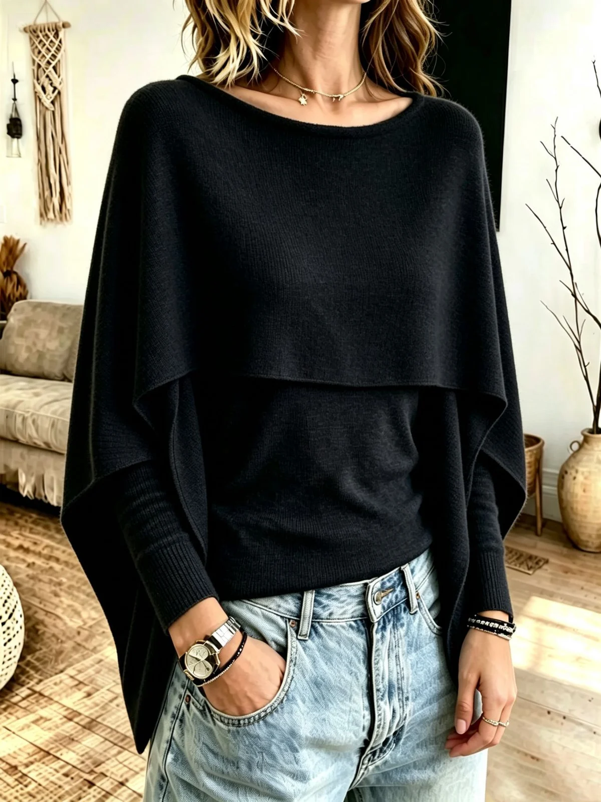 Fake Two-piece Shawl Knitted Sweater Women's Top — image 5