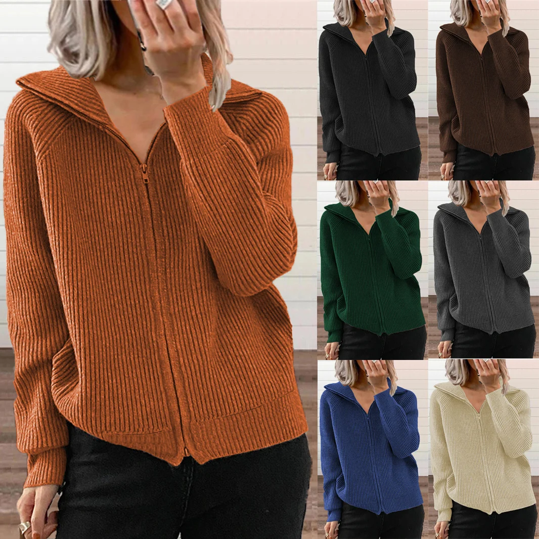 Fall And Winter New Style Striped Casual Jackets, Loose Knitted Tops With Zippers,… — image 6
