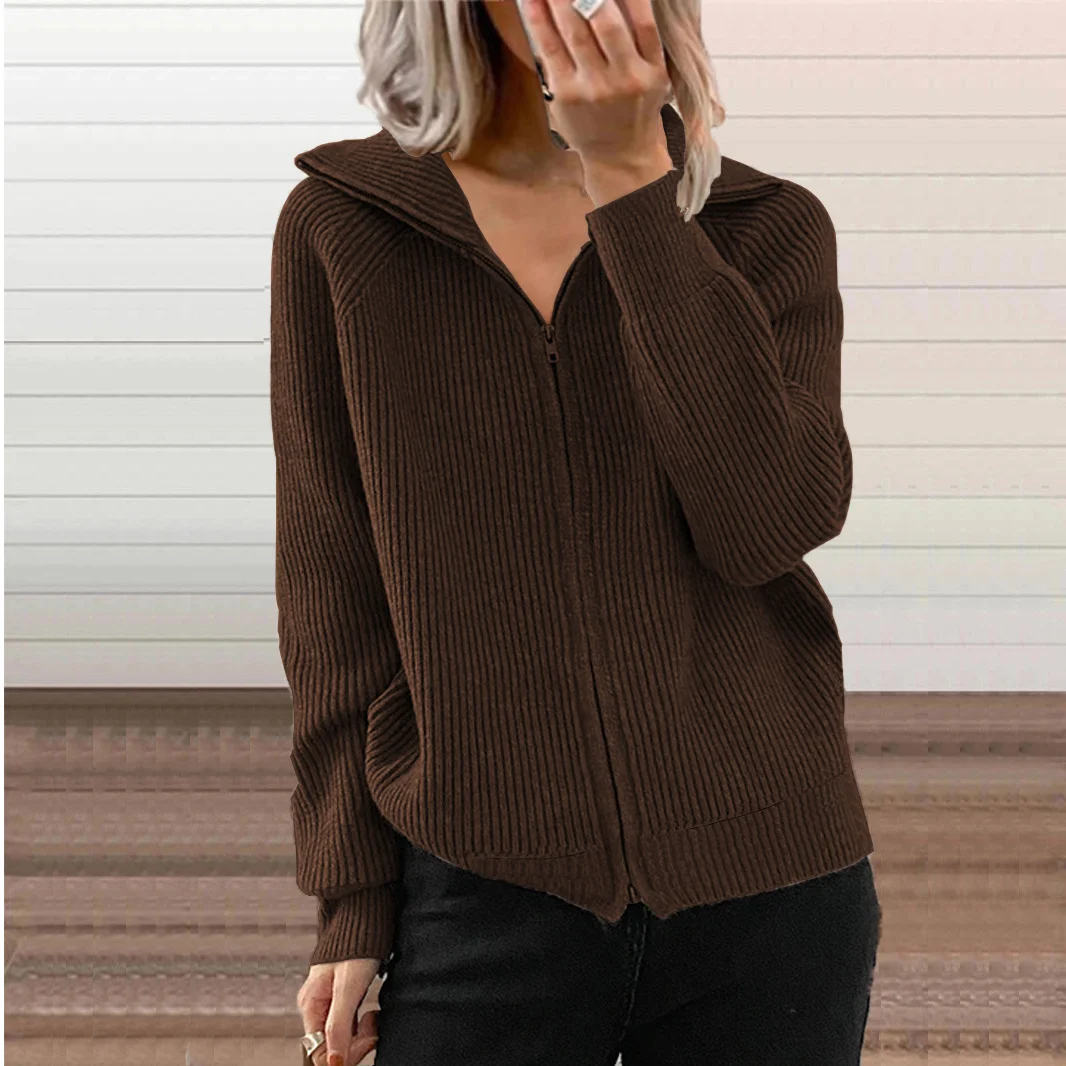 Fall And Winter New Style Striped Casual Jackets, Loose Knitted Tops With Zippers,… — image 5