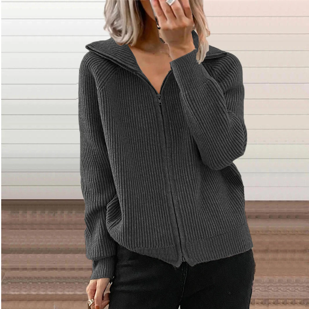 Fall And Winter New Style Striped Casual Jackets, Loose Knitted Tops With Zippers,… — image 2