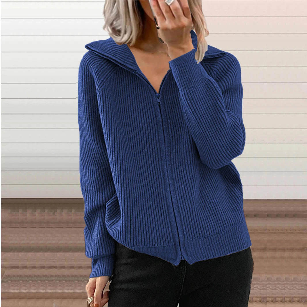 Fall And Winter New Style Striped Casual Jackets, Loose Knitted Tops With Zippers,… — image 4