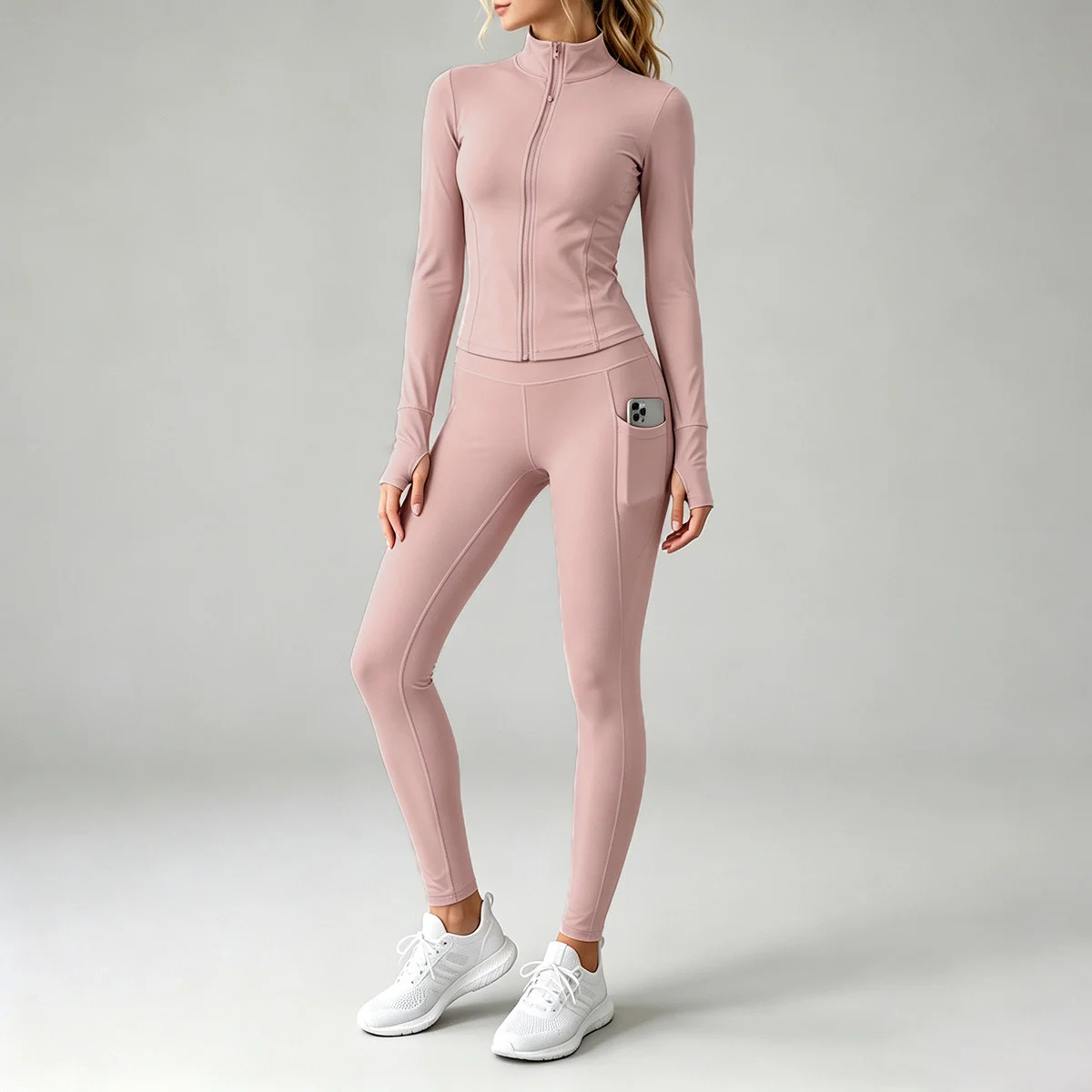 Fall New Stand Collar Zipper Yoga Outfit For Women, Long Sleeve Two-piece Set With… — image 2
