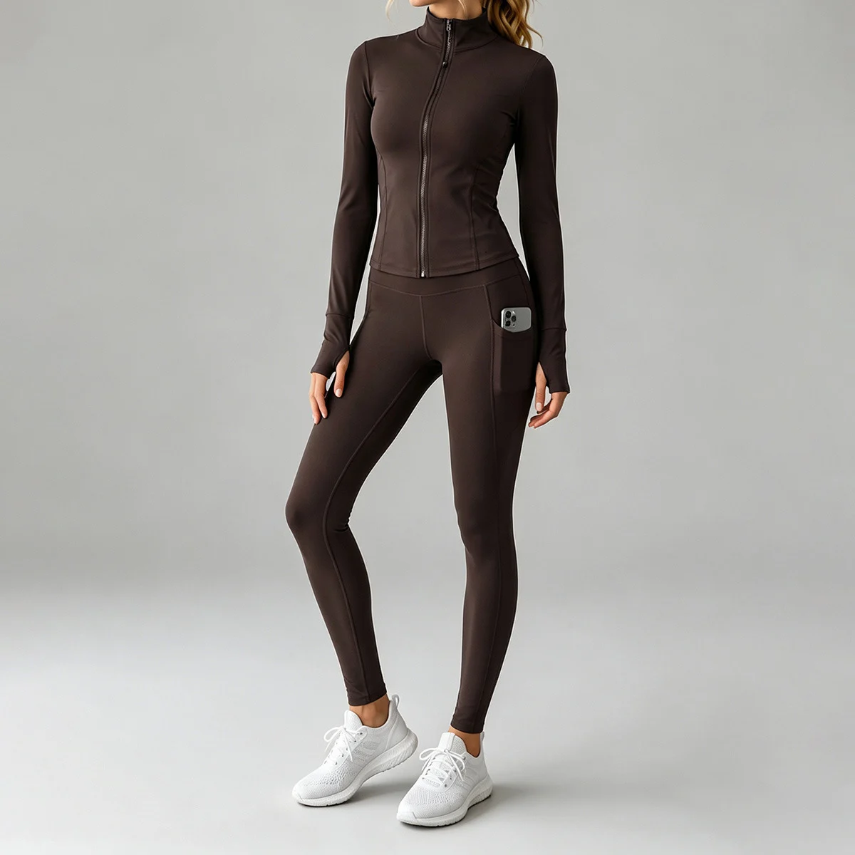 Fall New Stand Collar Zipper Yoga Outfit For Women, Long Sleeve Two-piece Set With… — image 5