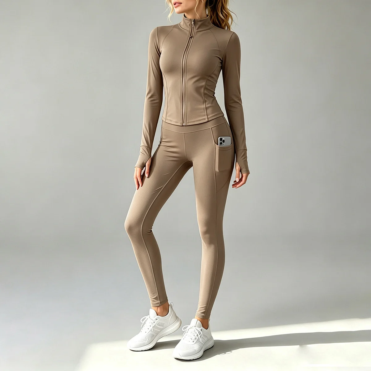 Fall New Stand Collar Zipper Yoga Outfit For Women, Long Sleeve Two-piece Set With… — image 8