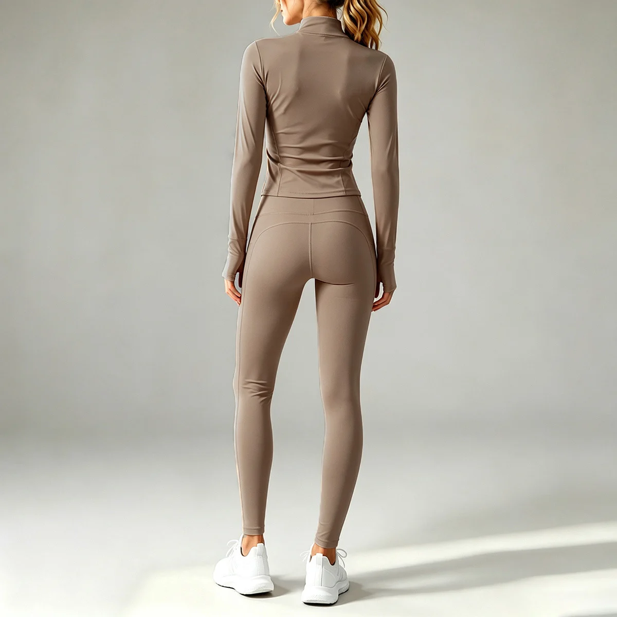 Fall New Stand Collar Zipper Yoga Outfit For Women, Long Sleeve Two-piece Set With… — image 4