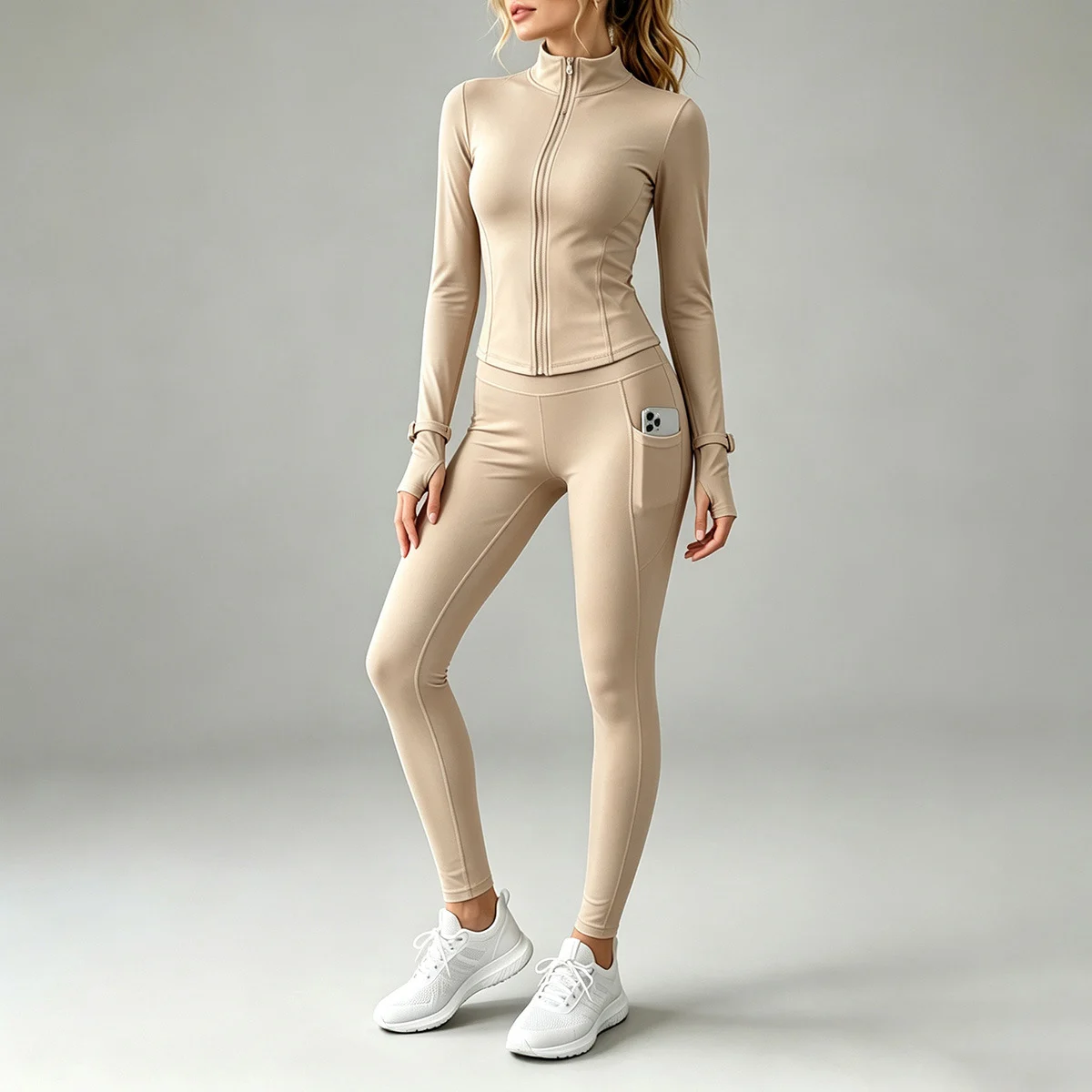 Fall New Stand Collar Zipper Yoga Outfit For Women, Long Sleeve Two-piece Set With… — image 6