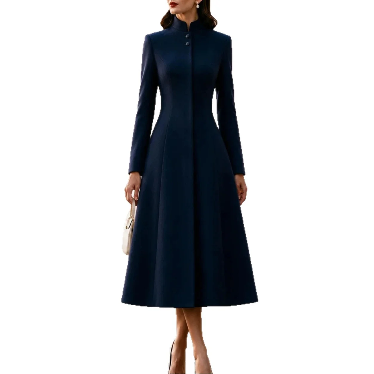 Fall Winter French-style Stand Collar Single-breasted Trench Coat Dress, Cinched… — image 7