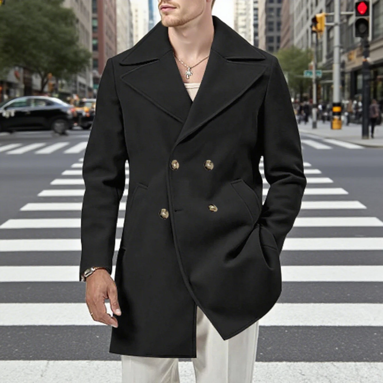 Fallwinter Solid-color Mid-length Trench Coat For Men — image 2