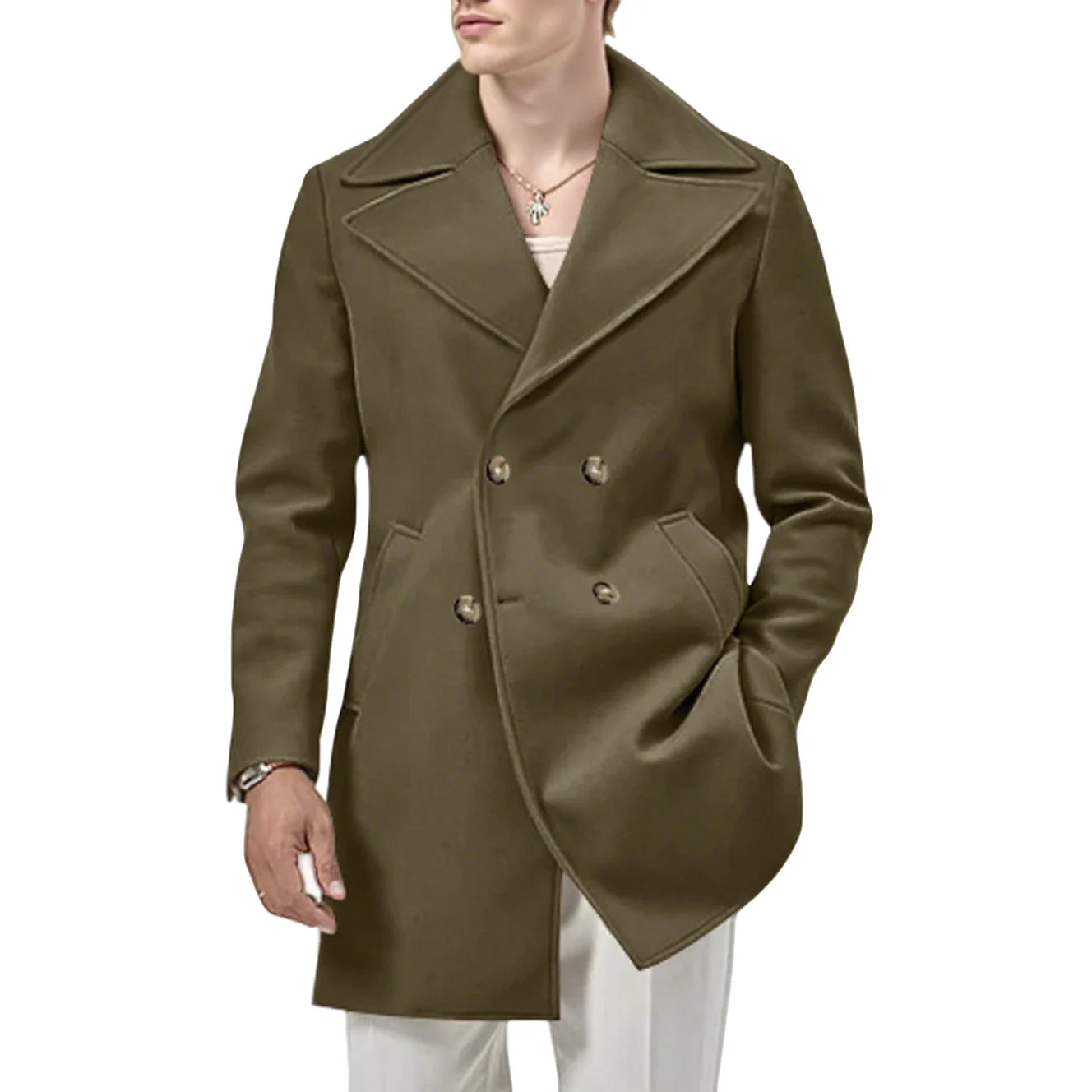 Fallwinter Solid-color Mid-length Trench Coat For Men — image 6
