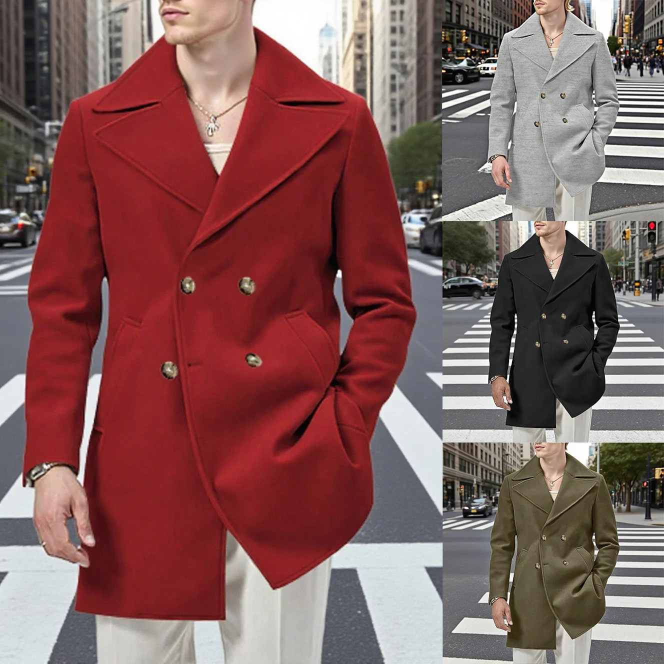 Fallwinter Solid-color Mid-length Trench Coat For Men — image 8
