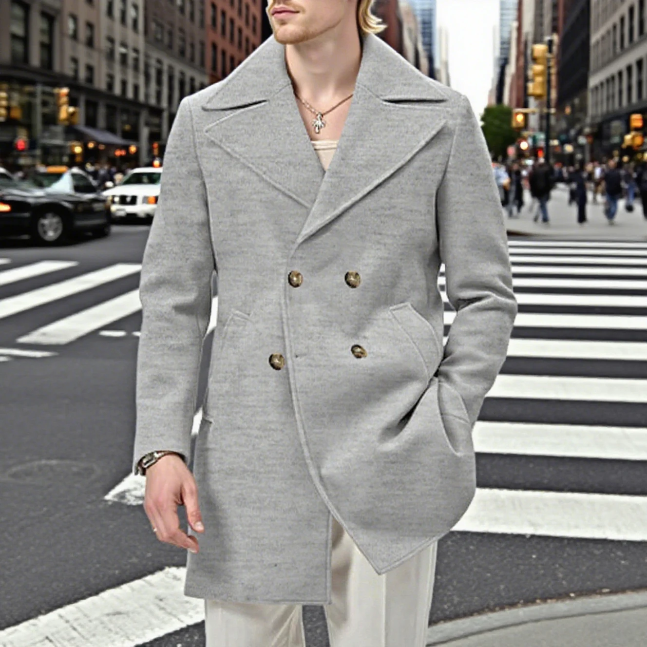 Fallwinter Solid-color Mid-length Trench Coat For Men — image 5