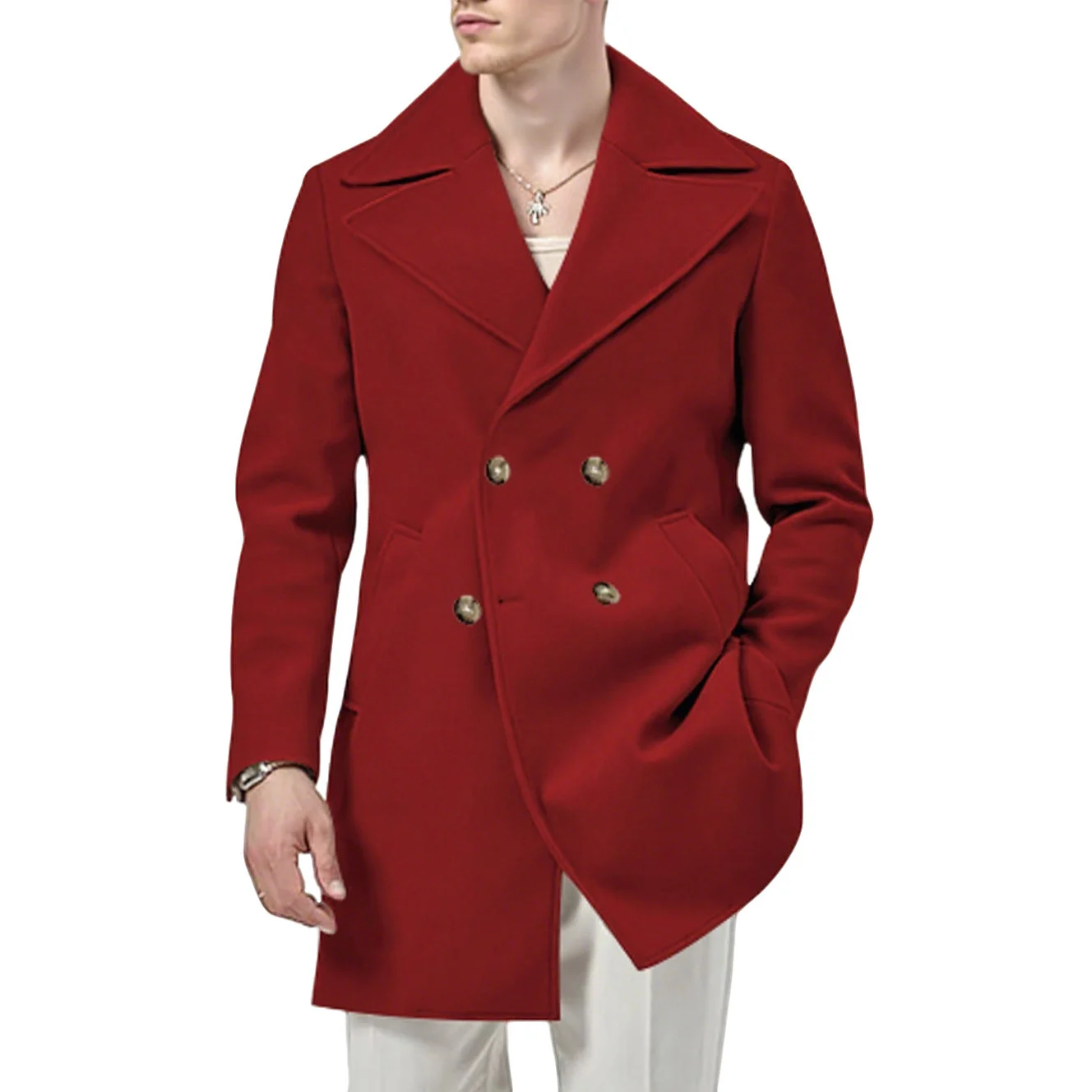 Fallwinter Solid-color Mid-length Trench Coat For Men — image 7