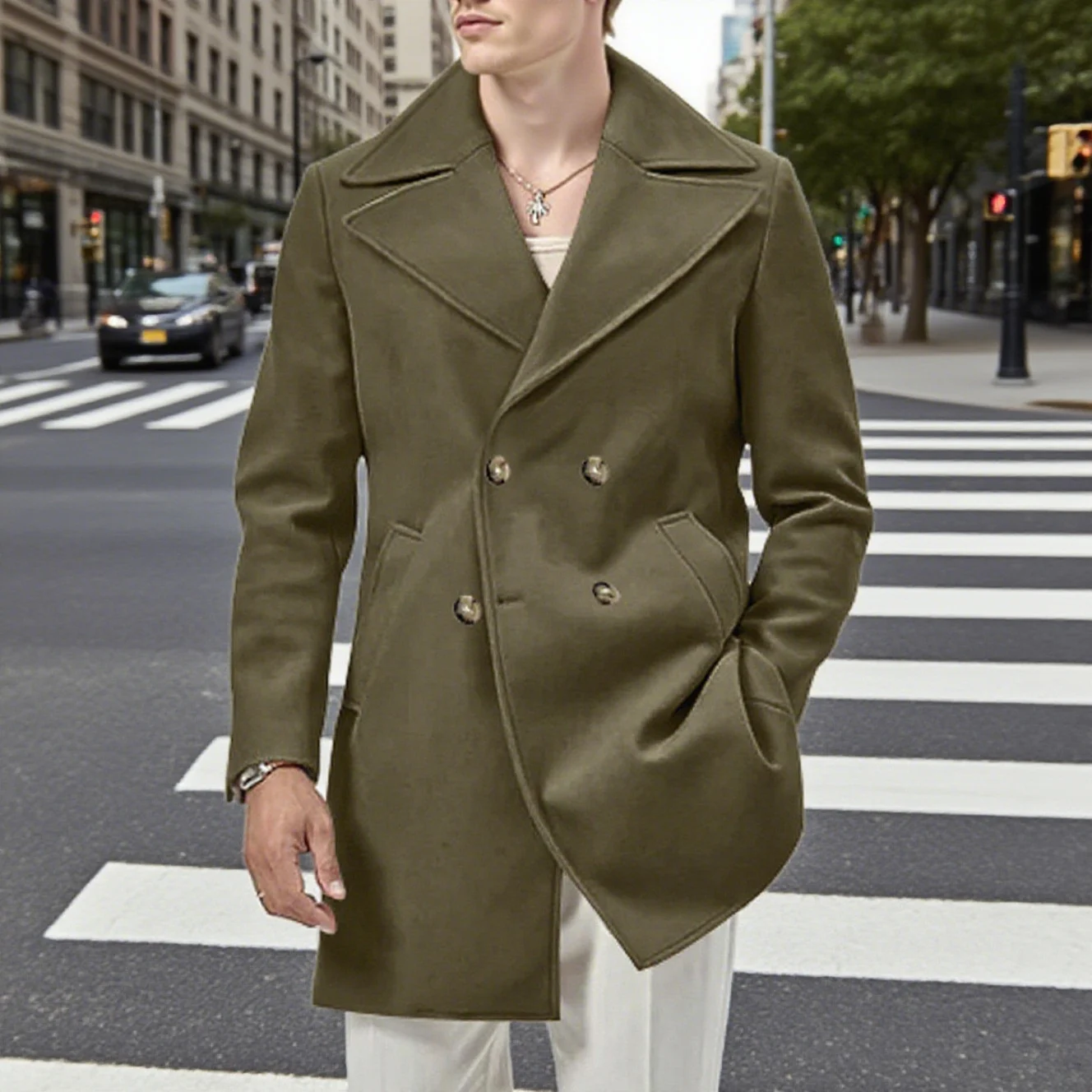 Fallwinter Solid-color Mid-length Trench Coat For Men — image 4