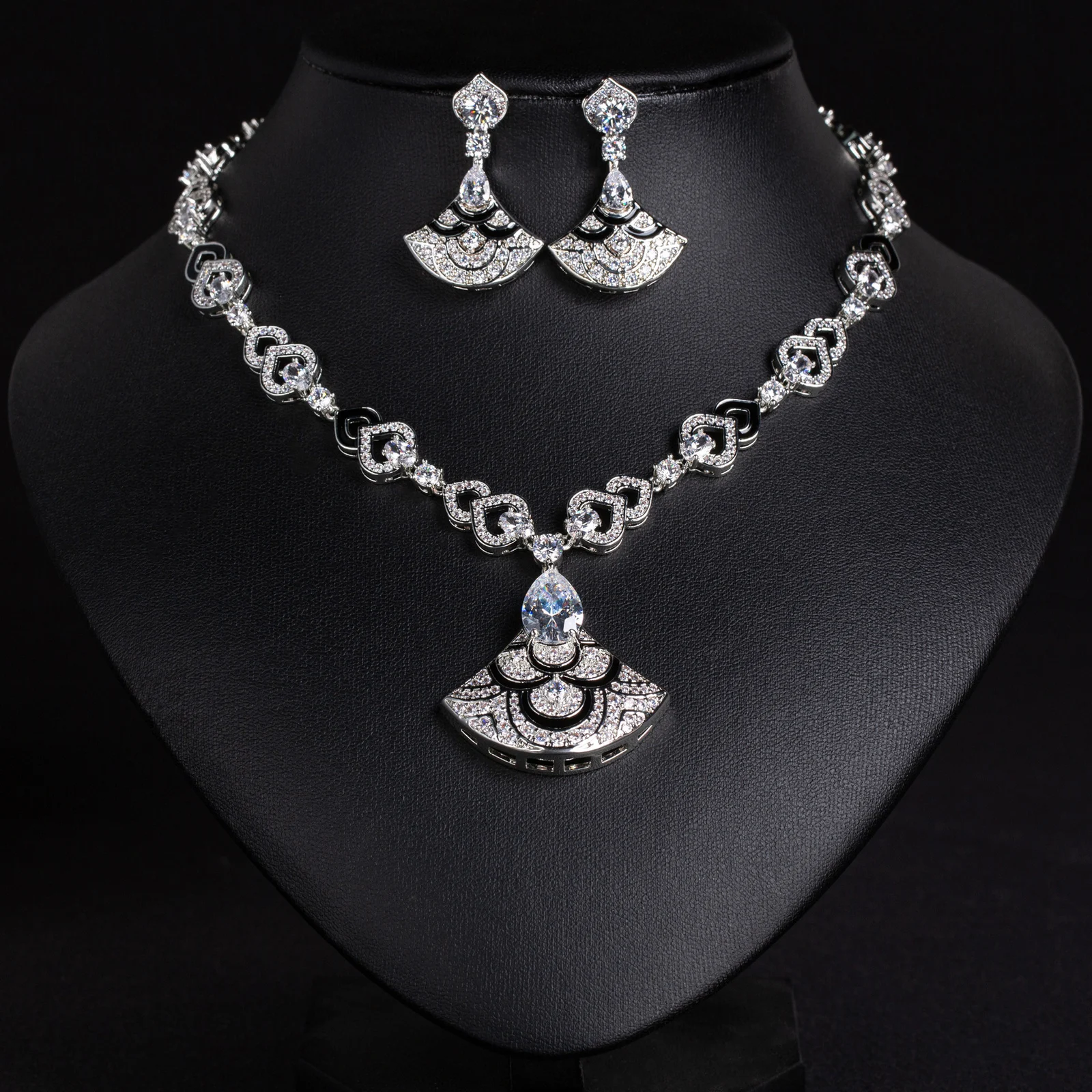 Fan Shape Micro Paved Zircon Jewelry Set Fashion Women Necklace For Daily Banquet… — image 6