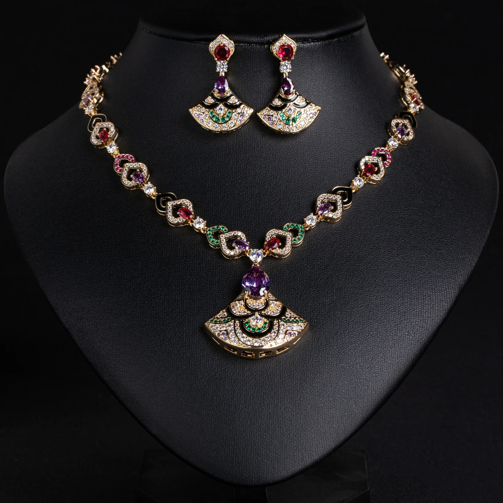 Fan Shape Micro Paved Zircon Jewelry Set Fashion Women Necklace For Daily Banquet… — image 2