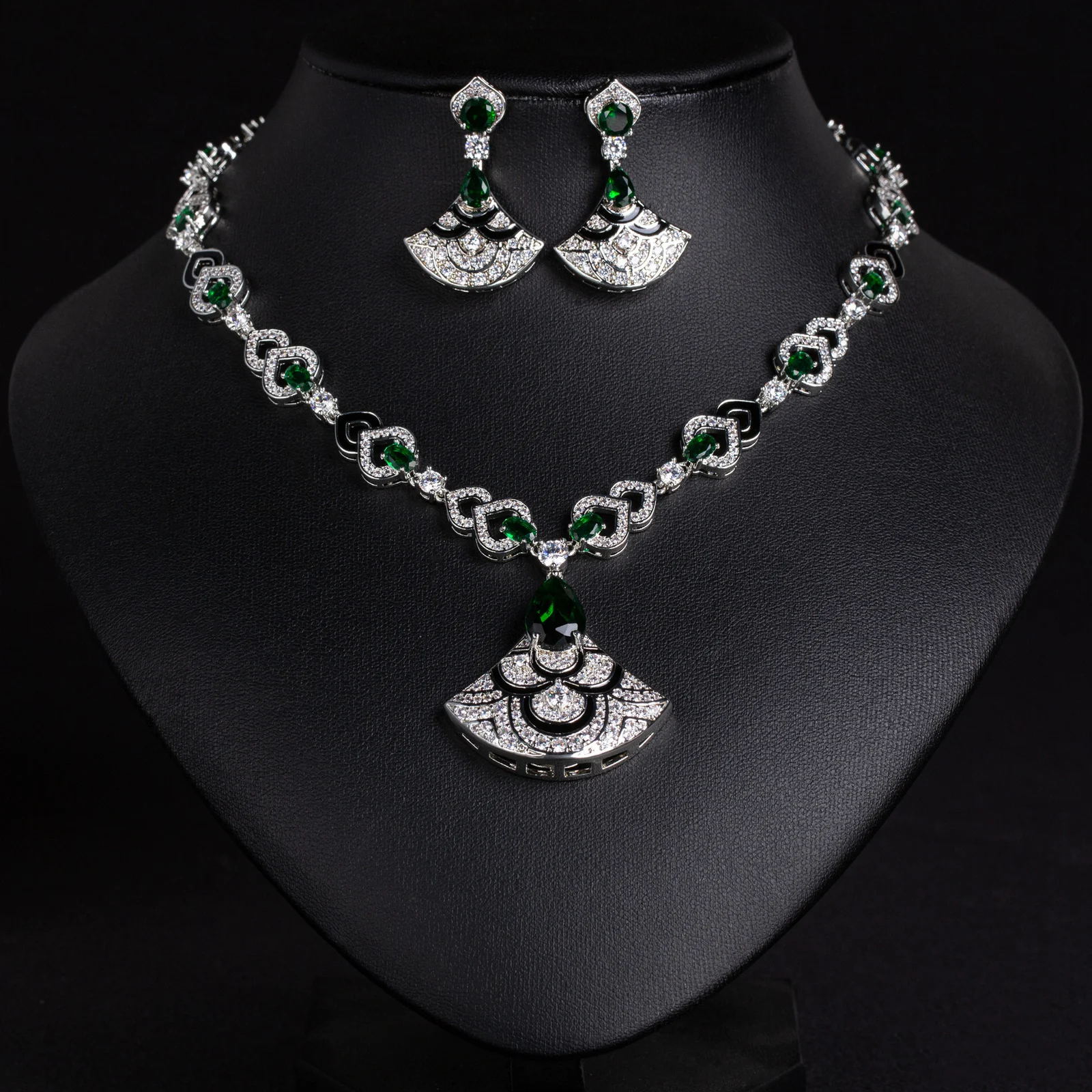Fan Shape Micro Paved Zircon Jewelry Set Fashion Women Necklace For Daily Banquet… — image 4