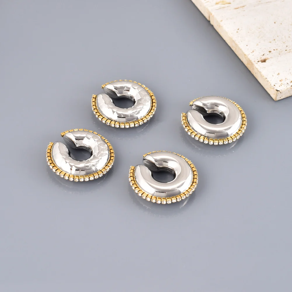 Fashion Exaggerated Stainless Steel Zircon Trim Vacuum Furnace Electroplated C-shaped… — image 3