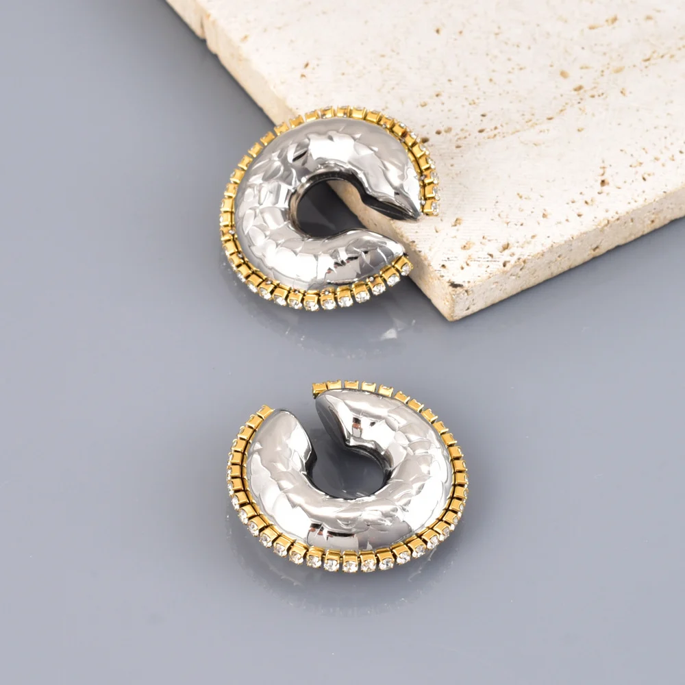 Fashion Exaggerated Stainless Steel Zircon Trim Vacuum Furnace Electroplated C-shaped… — image 6