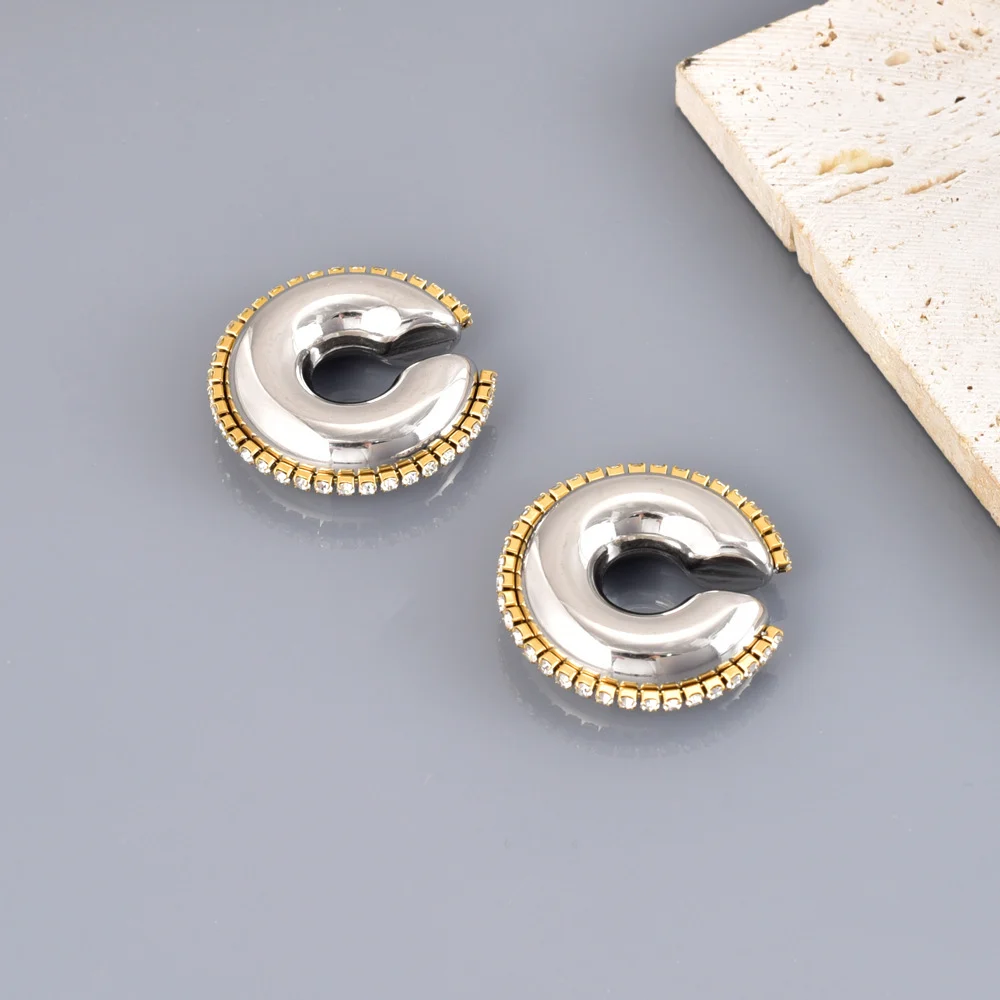 Fashion Exaggerated Stainless Steel Zircon Trim Vacuum Furnace Electroplated C-shaped… — image 7