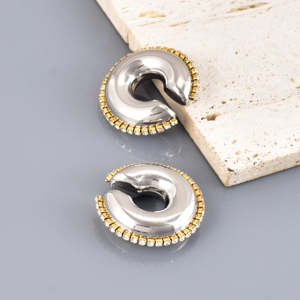 Fashion Exaggerated Stainless Steel Zircon Trim Vacuum Furnace Electroplated C-shaped… — image 2