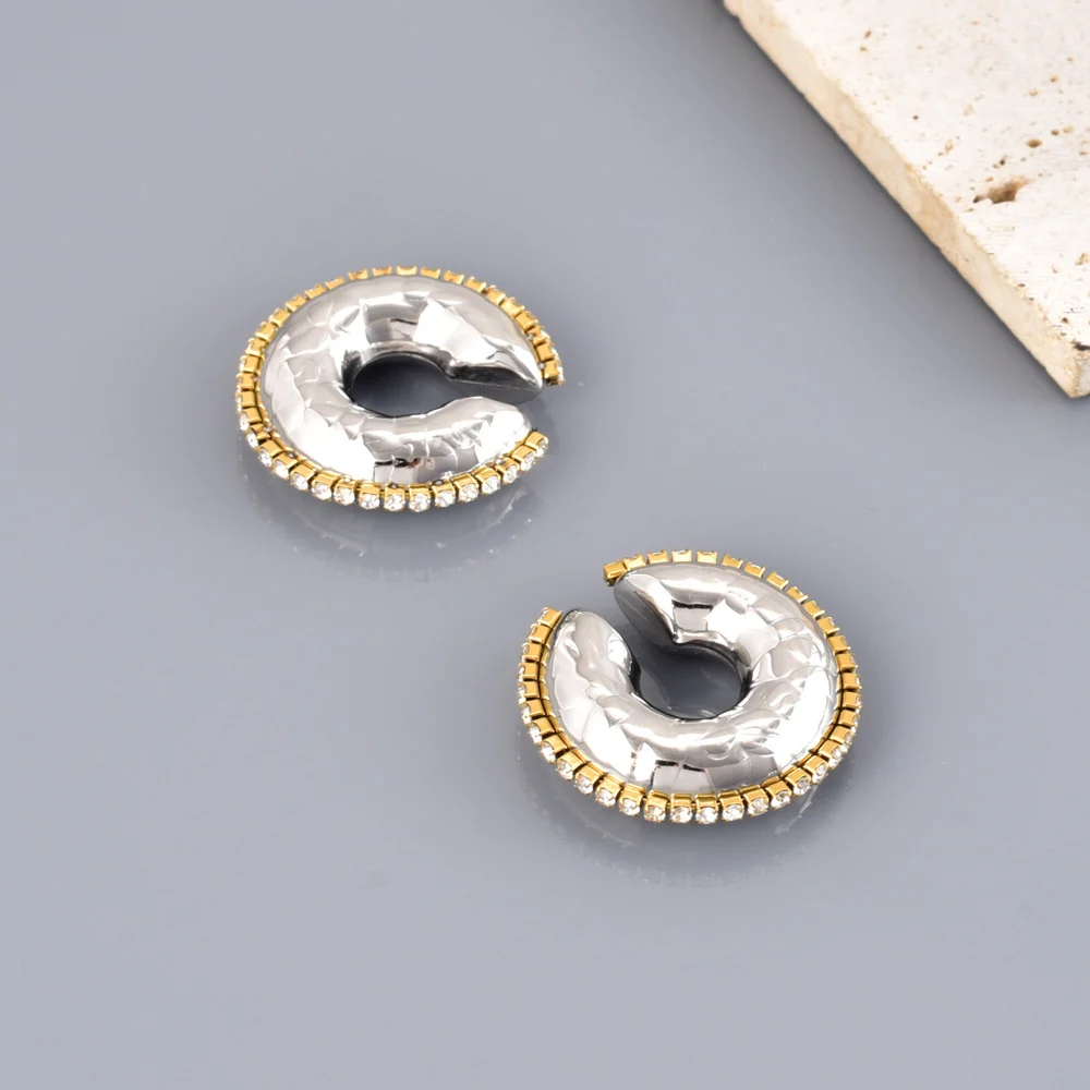 Fashion Exaggerated Stainless Steel Zircon Trim Vacuum Furnace Electroplated C-shaped… — image 5