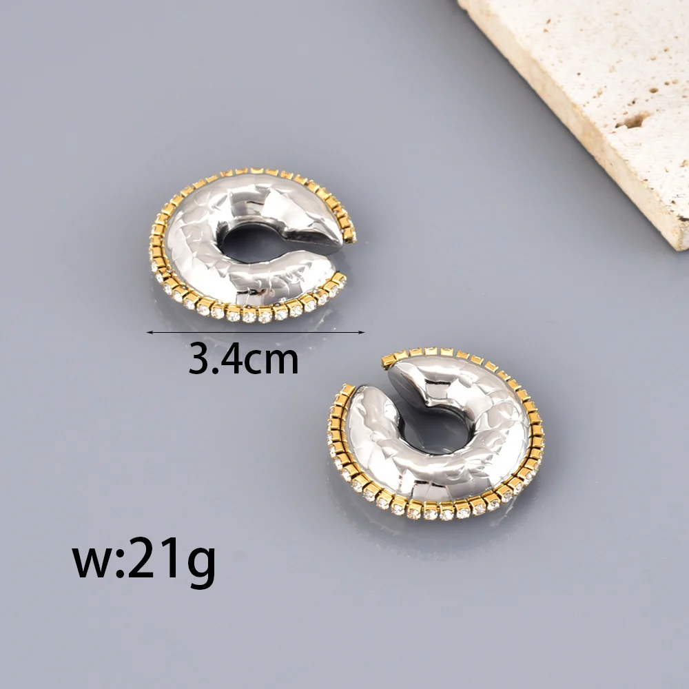 Fashion Exaggerated Stainless Steel Zircon Trim Vacuum Furnace Electroplated C-shaped… — image 4