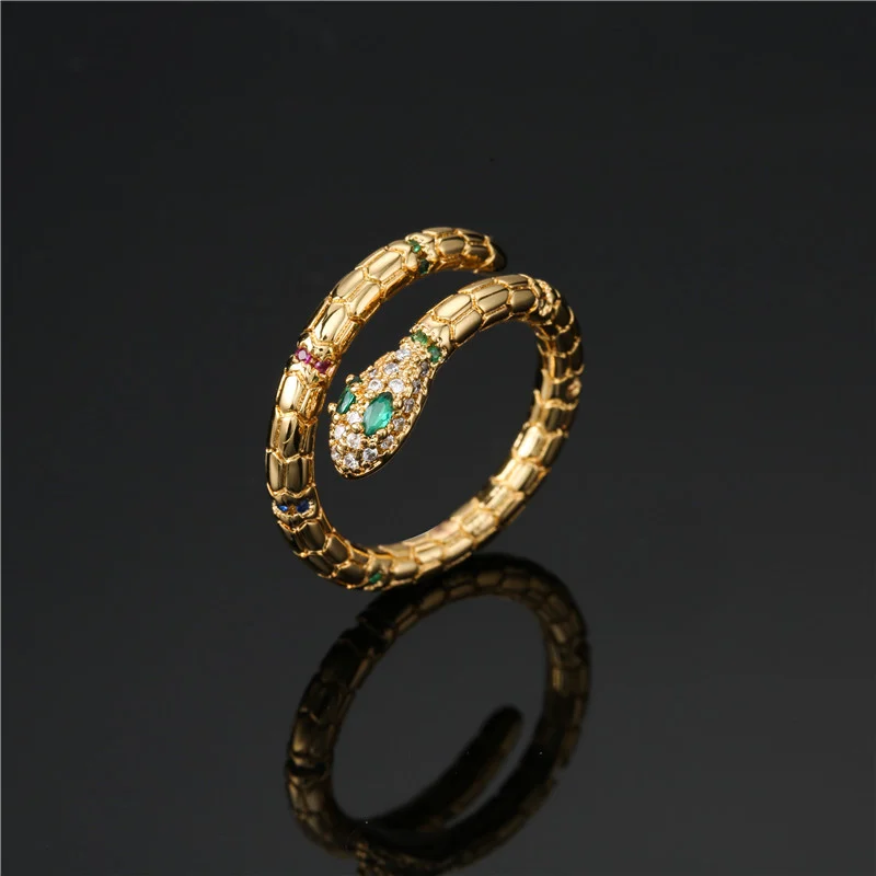 Fashion Gold Color Snake Ring For Women Girl Adjustable Exquisite Shiny Cubic Zirconia… — image 1