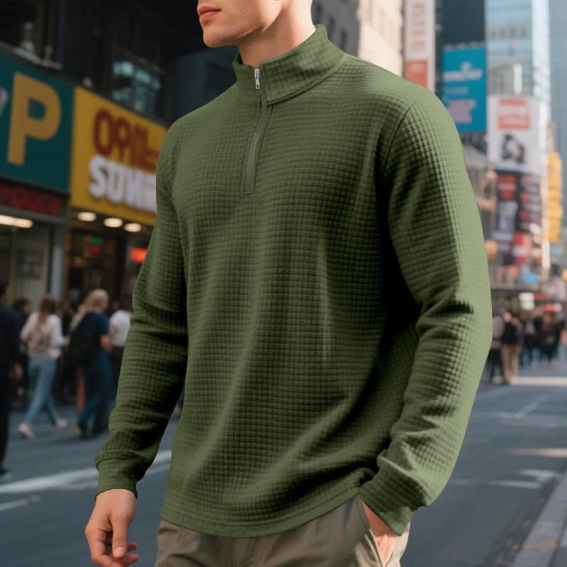 Fashion Half Zipper Small Square Sweepshirt Men's Spring And Autumn Vertical Collar — image 7