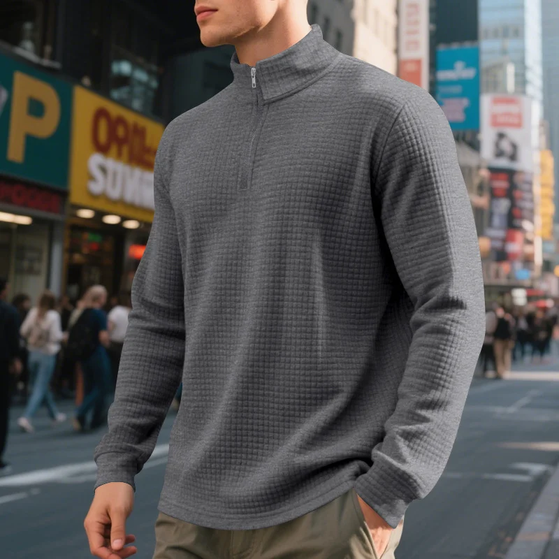 Fashion Half Zipper Small Square Sweepshirt Men's Spring And Autumn Vertical Collar — image 2