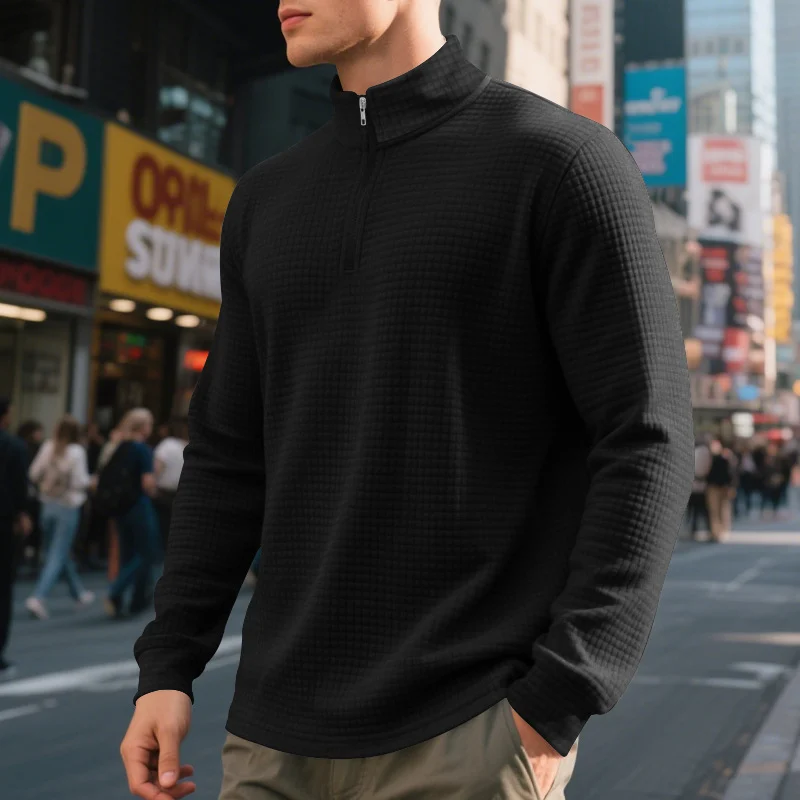 Fashion Half Zipper Small Square Sweepshirt Men's Spring And Autumn Vertical Collar — image 5