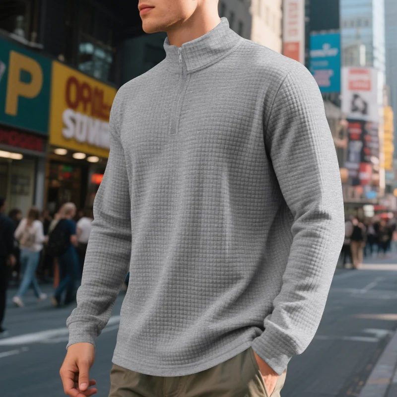 Fashion Half Zipper Small Square Sweepshirt Men's Spring And Autumn Vertical Collar — image 11